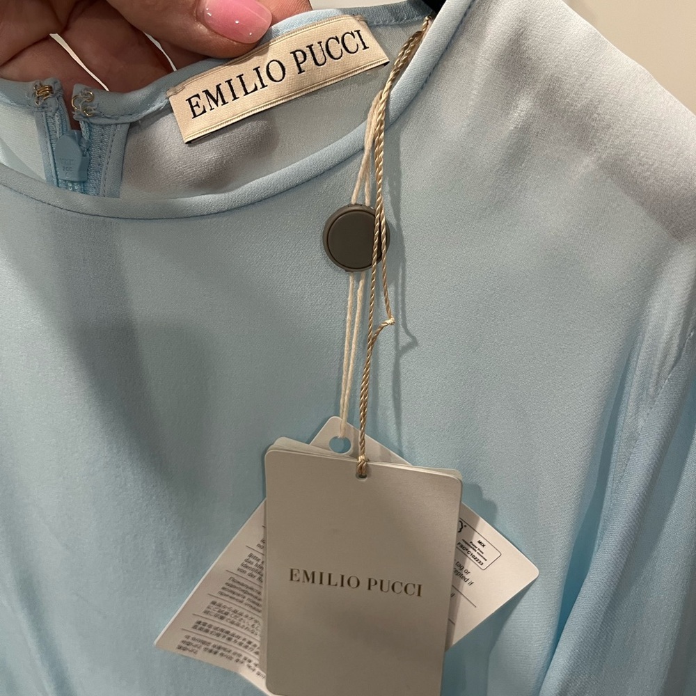 Pucci Pale Blue silk long sleeve blouse. New with tags